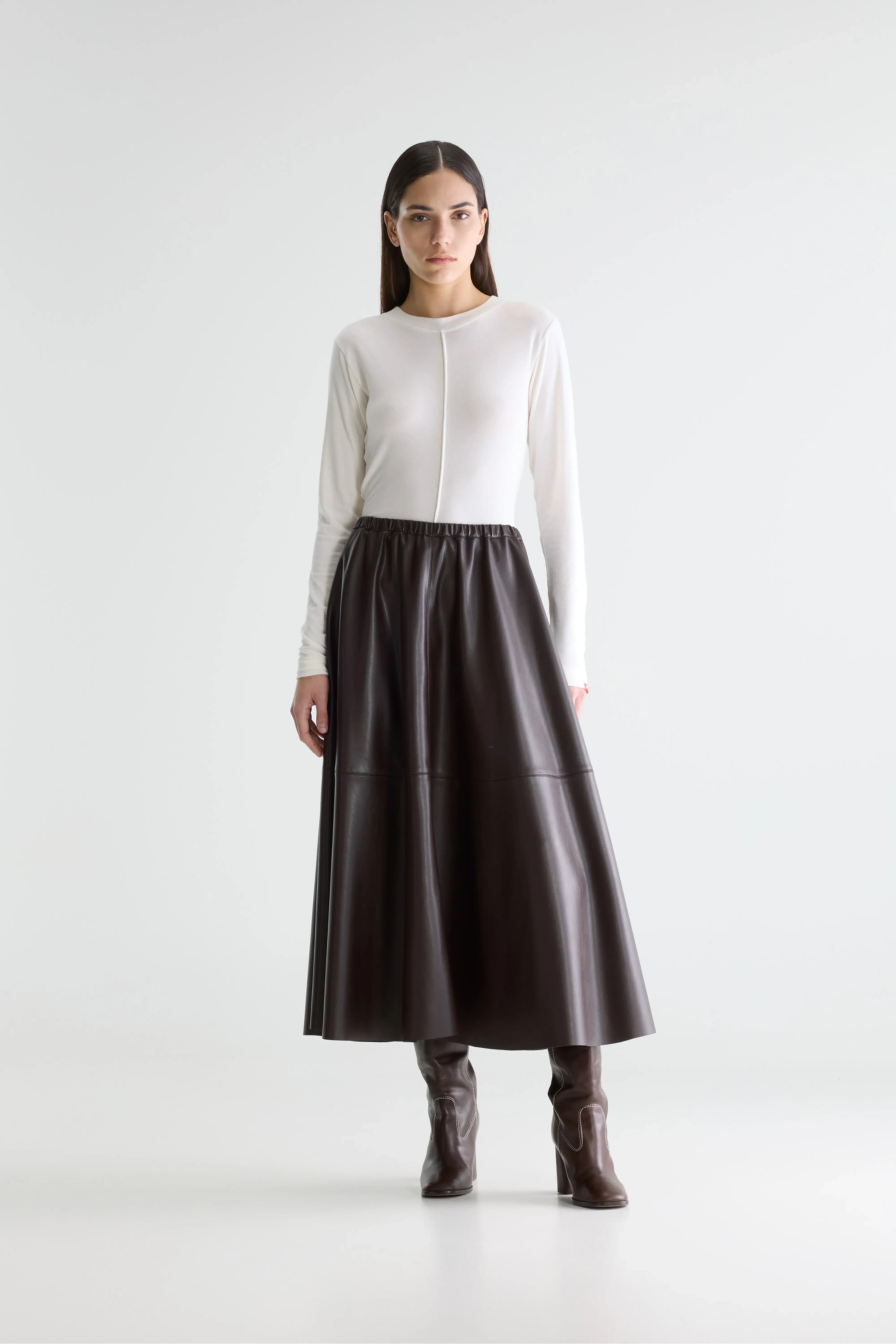 Hezra faux-leather long skirt (261 / W / DARK ROAST)