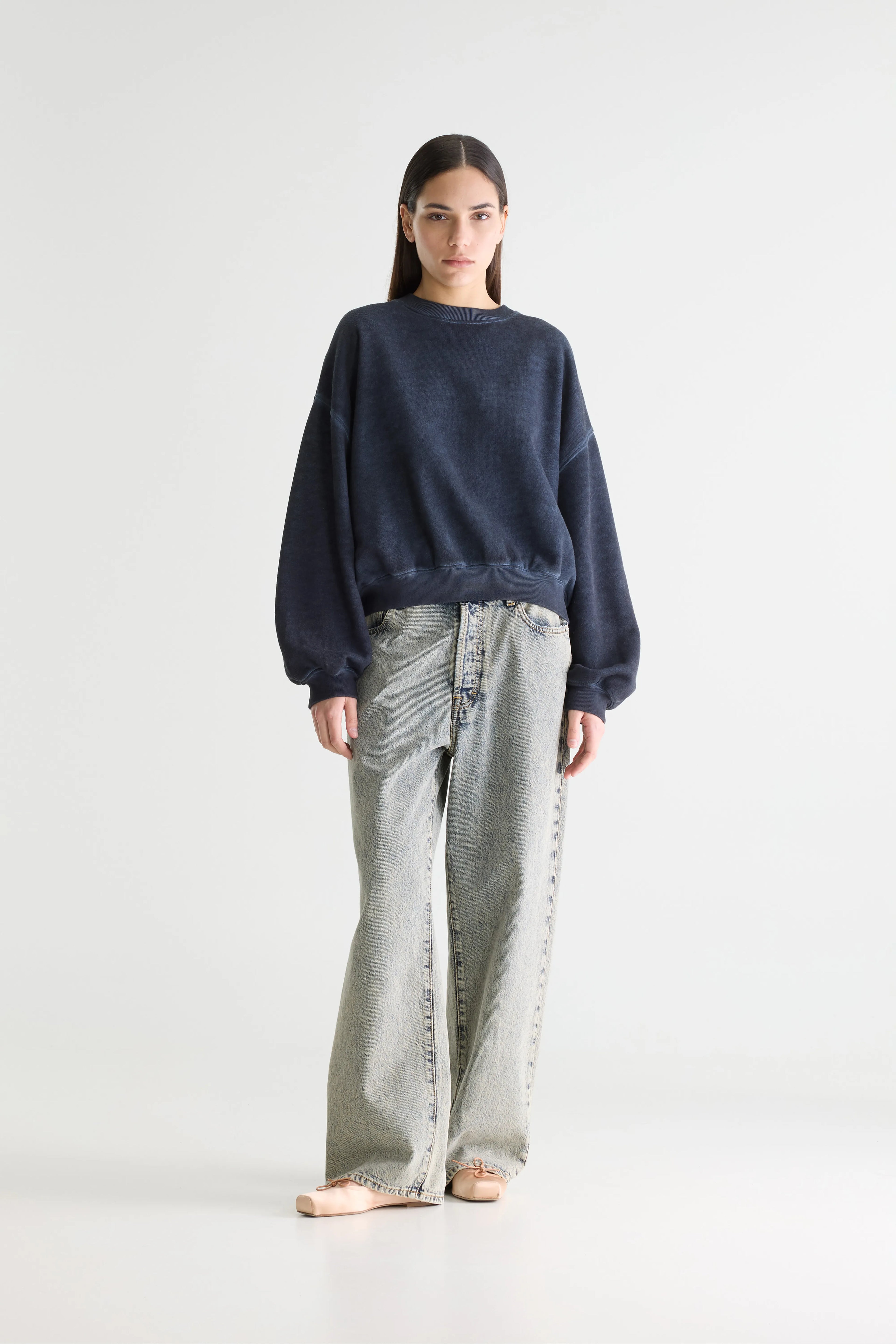 Fancy cropped crewneck sweatshirt (261 / W / NAVY)