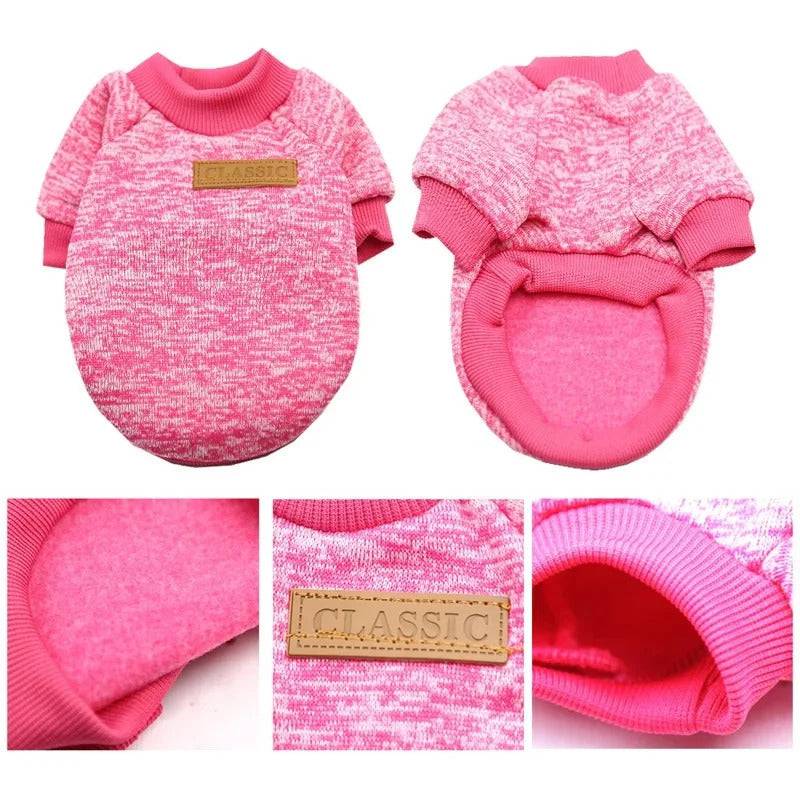 Rose Red Warm Winter Dog Clothes Classic Pet Sweatshirt Vest