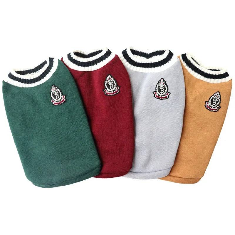 Green Preppy Style V-Neck Dog Sweater Warm Winter Pet Cloth